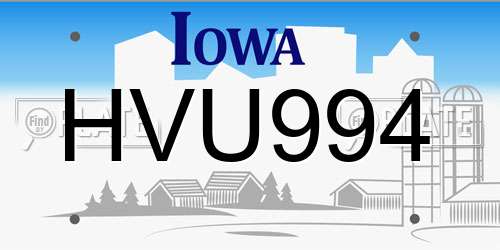 HVU994 Iowa License Plate