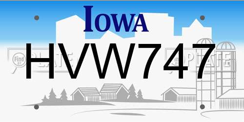 HVW747 Iowa License Plate