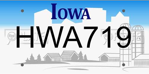 HWA719 Iowa License Plate