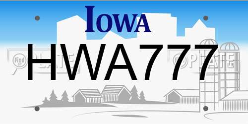 HWA777 Iowa License Plate