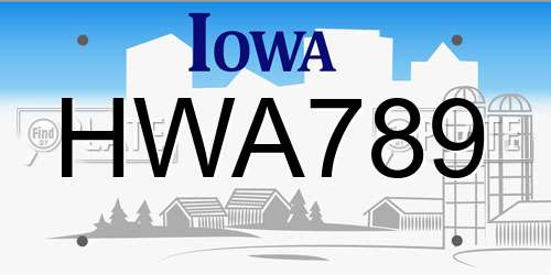 HWA789 Iowa License Plate