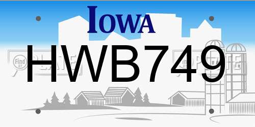 HWB749 Iowa License Plate
