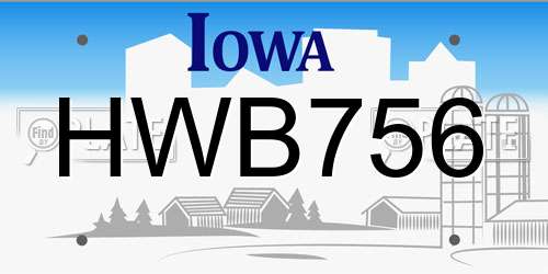 HWB756 Iowa License Plate