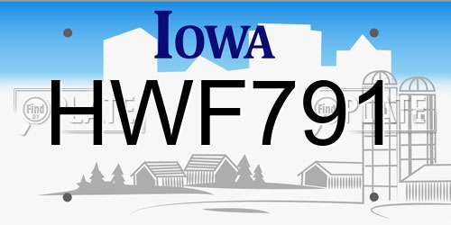 HWF791 Iowa License Plate