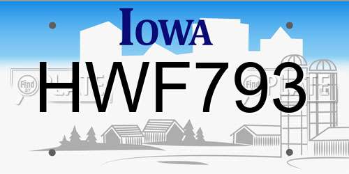 HWF793 Iowa License Plate