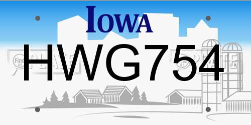 HWG754 Iowa License Plate