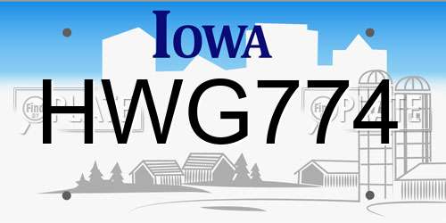 HWG774 Iowa License Plate
