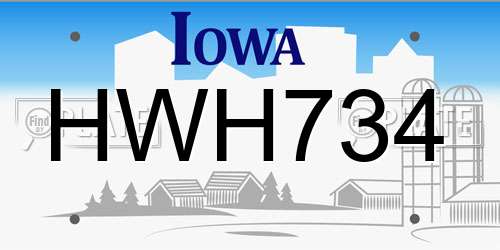 HWH734 Iowa License Plate