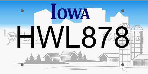 HWL878 Iowa License Plate