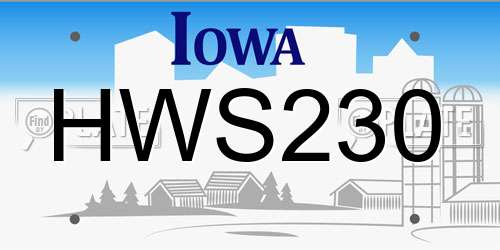 HWS230 Iowa License Plate