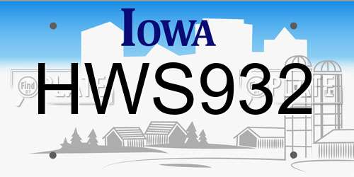 HWS932 Iowa License Plate