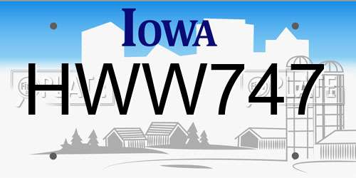 HWW747 Iowa License Plate
