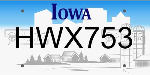 HWX753 Iowa License Plate