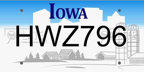 HWZ796 Iowa License Plate