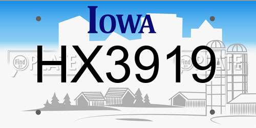 HX3919 Iowa License Plate