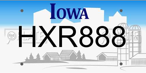 HXR888 Iowa License Plate