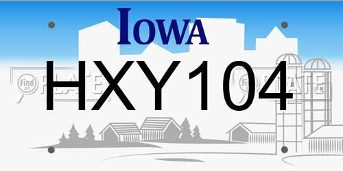 HXY104 Iowa License Plate