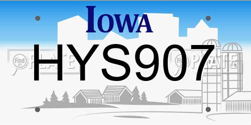 HYS907 Iowa License Plate