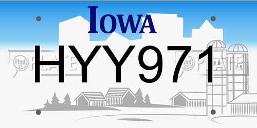 HYY971 Iowa License Plate