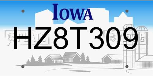HZ8T309 Iowa License Plate