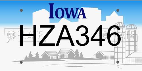 HZA346 Iowa License Plate
