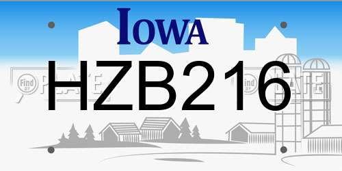 HZB216 Iowa License Plate