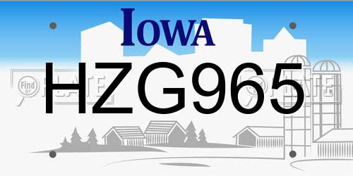 HZG965 Iowa License Plate