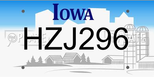 HZJ296 Iowa License Plate