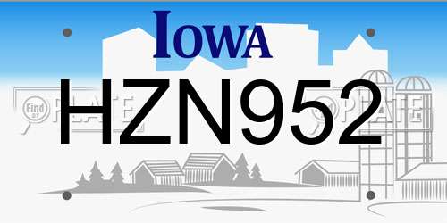 HZN952 Iowa License Plate