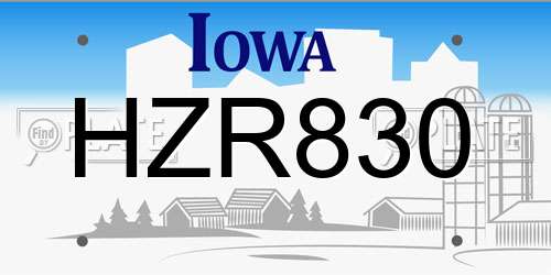 HZR830 Iowa License Plate