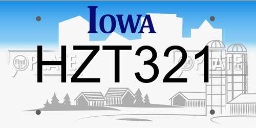 HZT321 Iowa License Plate