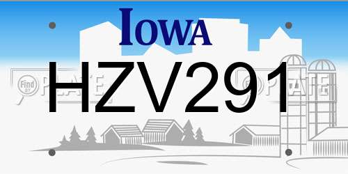 HZV291 Iowa License Plate