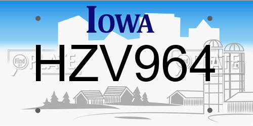 HZV964 Iowa License Plate