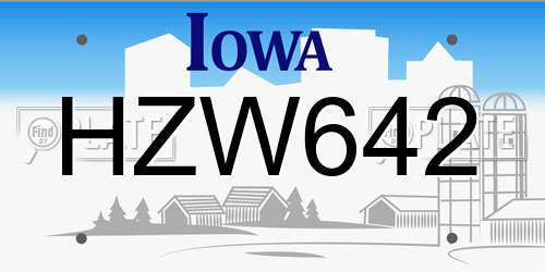 HZW642 Iowa License Plate