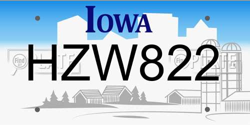 HZW822 Iowa License Plate