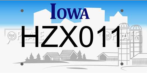 HZX011 Iowa License Plate