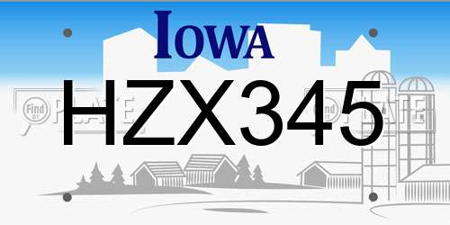 HZX345 Iowa License Plate