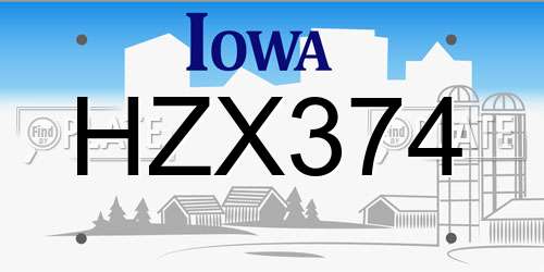 HZX374 Iowa License Plate