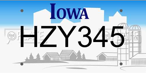HZY345 Iowa License Plate