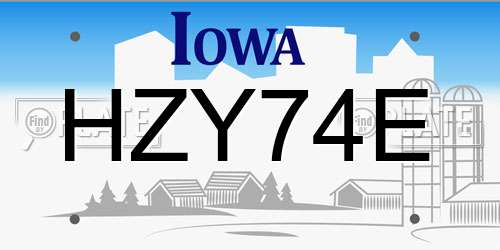 HZY74E Iowa License Plate