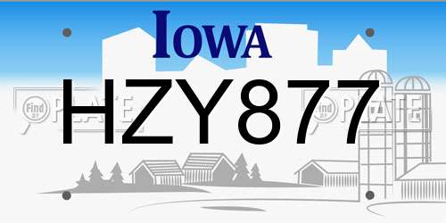 HZY877 Iowa License Plate
