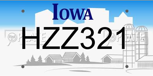 HZZ321 Iowa License Plate