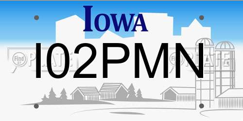 I02PMN Iowa License Plate