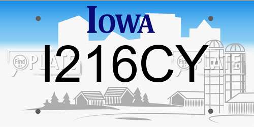 I216CY Iowa License Plate
