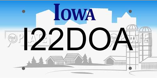 I22DOA Iowa License Plate