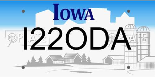 I22ODA Iowa License Plate