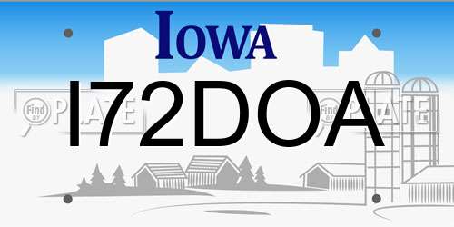 I72DOA Iowa License Plate