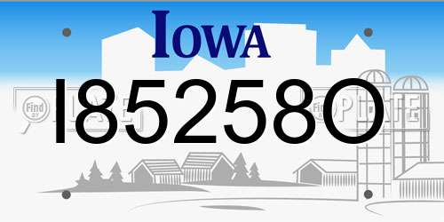 I85258O Iowa License Plate