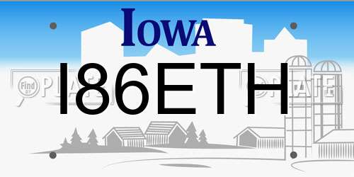 I86ETH Iowa License Plate