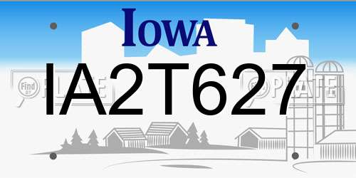 IA2T627 Iowa License Plate